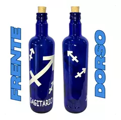 Imagen de Botella De Vidrio Azul Agua Hóoponopono Con Signos Zodiaco