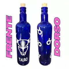 Botella Vidrio Azul Agua Hooponopono Signos Del Zodiaco - Comenzando a Despertar