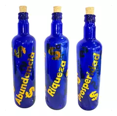 Botella de Vidrio Azul Prosperidad,riqueza Y Abundancia Azul