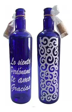 Botella de vidrio azul con sticker - Tribal - comprar online