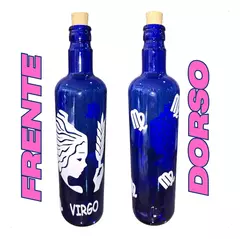 Botella Vidrio Azul Agua Hooponopono Signos Del Zodiaco