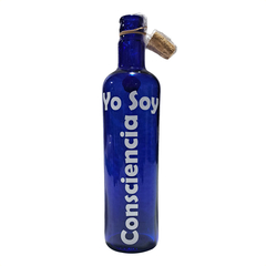 Botella de vidrio azul con sticker - "Yo soy" - comprar online