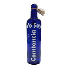 Botella de vidrio azul con sticker - "Yo soy" - tienda online