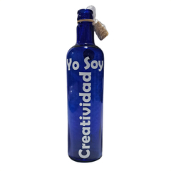Botella de vidrio azul con sticker - "Yo soy" - Comenzando a Despertar