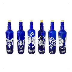 Botella Vidrio Azul Agua Hooponopono Signos Del Zodiaco - comprar online