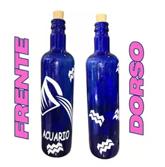 Botella Vidrio Azul Agua Hooponopono Signos Del Zodiaco