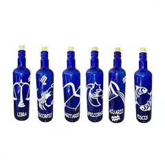 Botella Vidrio Azul Agua Hooponopono Signos Del Zodiaco - Comenzando a Despertar