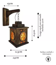 Imagen de Lampara de Sal Colgante Tipo Farol De Madera - Mano de Fatima