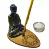 Porta Sahumerio Buda Hecho En Yeso Y Madera Con Vela