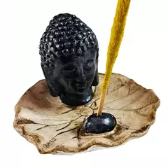 Porta Sahumerio Monje En Yeso Con Vela Color Negro Cabeza De Monje