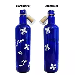 Botella De Vidrio Azul Con Corcho Agua Solar Varios Diseños - tienda online