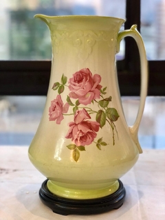 Jarrón - Jofaina antiguo con base de madera