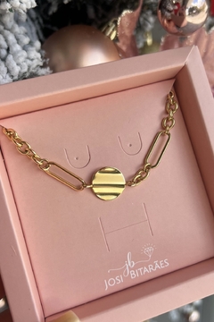 Pulseira corrente pingente redondo banhado em ouro 18k