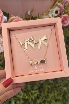 Conjunto laço banhado a ouro 18k