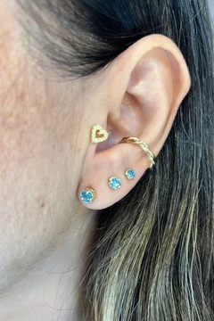 Trio ponto de luz azul banhado em ouro 18k