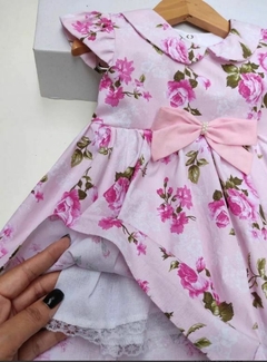 Vestido Floral verde e rosa bebe Infantil festa estampa flores - loja online