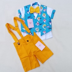 Conjunto Completo com Colete Baby Shark Tubarões