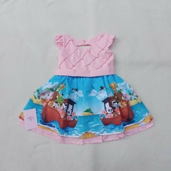 Vestido Arca de Noé Rosa Perolas Infantil Festa Luxo Luxinho