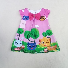 VESTIDO BOLOFOFOS ROSA TRAPÉZIO FESTA BOLOFOFO INFANTIL MENINA