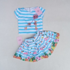 Conjunto Flamingo Blusa e Saia Azul na internet