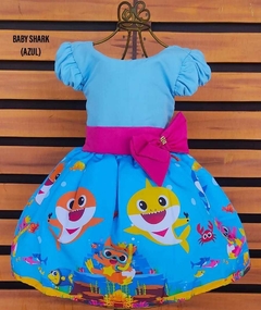 Vestido Baby Shark festa infantil rodado luxinho luxo