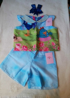 Conjunto Galinha Pintadinha Infantil Short e Blusa (Laço de Brinde)