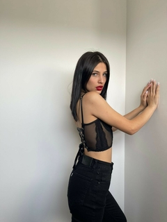 Bustier Puntilla y Microtul Negro - comprar online