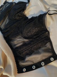 Bustier Puntilla y Microtul Negro - comprar online
