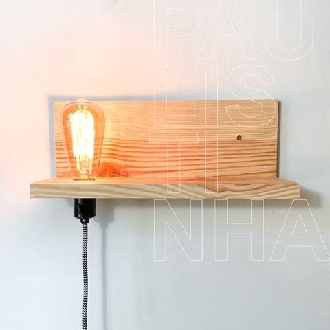 suporte prateleira luminária de madeira para parede