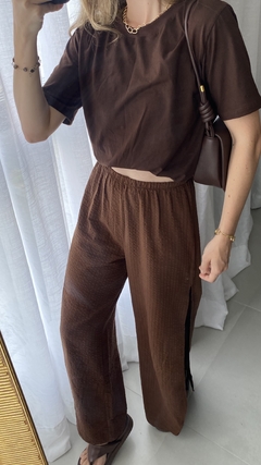 Calça wide leg algodão texturizado na internet
