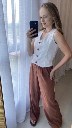 Calça wide leg algodão texturizado - comprar online