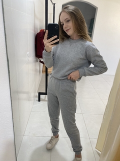 Calça de moletom peluciado cinza mescla - Mona Flor