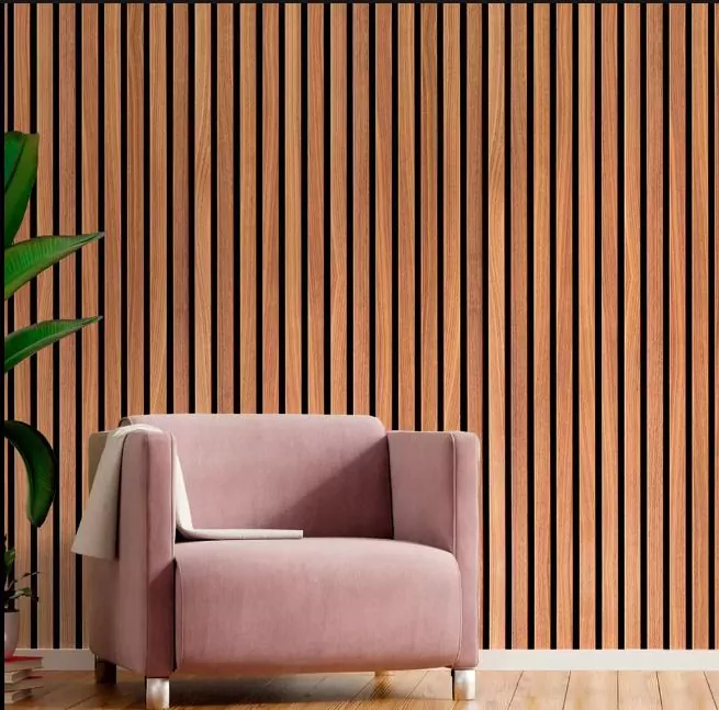Papel de parede vinílico estampa madeira ripada