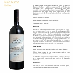 Vinho Miolo Reserva Malbec Tinto Fino Seco Garrafa 750ml - Newness Atacado