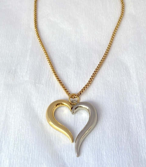 Colar Coração Vazado 2 banhos