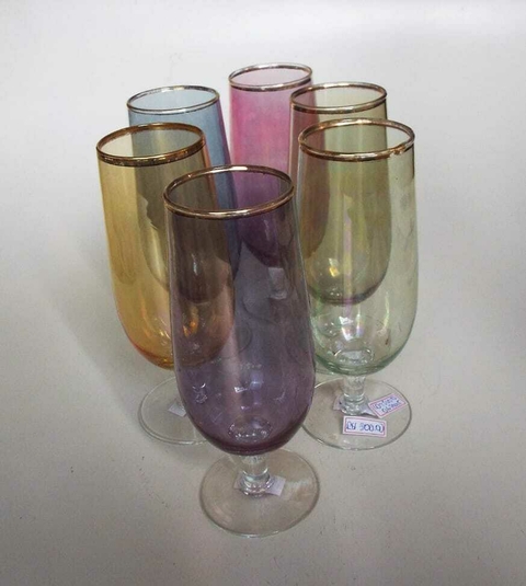 1986 JOGO DE SEIS TAÇAS DE CRISTAL COLORIDAS PARA VINHO