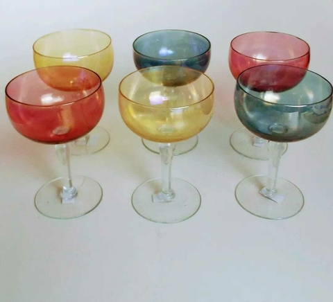 CONJUNTO DE 06 TAÇAS DE CRISTAL COLORIDAS CHAMPAGNE 1662