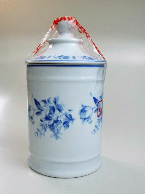 POTICHE EM PORCELANA BRANCA COM DETALHES FLORAIS EM AZUL 1563