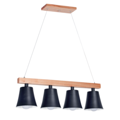 Colgante techo 4 luces E27 madera paraíso campana metal nórdico CARILUX