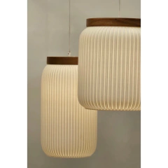 Colgante techo AMARAL chico 30cm E27 impresión 3D madera sustentable moderno deco CHIMBA - comprar online