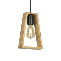 Colgante techo 1 luz E27 madera detalles negro o blanco nórdico moderno pirámide CARILUX