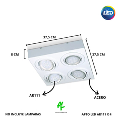 Aplique Plafon Box Techo Cuadrado 4 Luces Led AR111 San Justo Iluminacion en internet