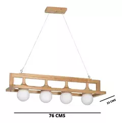 Colgante techo 4 luces E27 madera con tulipas de vidrio globo opal CARILUX - comprar online