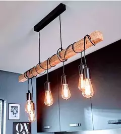 Colgante barral vintage industrial enredado 6 luces E27 base de madera pintada barra en madera paraíso CARILUX en internet
