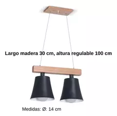 Colgante techo 2 luces E27 madera paraíso campana metal nórdico CARILUX - comprar online