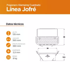 Imagen de FOGONERO PARRILLA ASADOR JOFRÉ GLAMPING CUADRADO DESMONTABLE LB