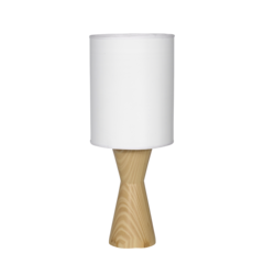 Lámpara de mesa velador E27 reloj de arena madera pino natural mate pantalla de lino nórdico moderno CARILUX