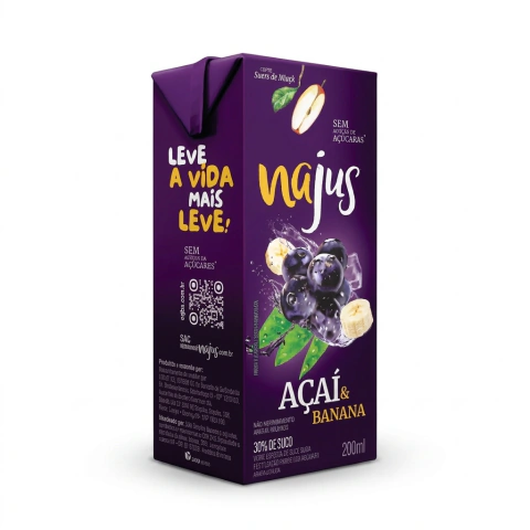 Najus Néctar Açaí com Banana Zero Adição de Açúcar 200ml – Caixa com 27 unidades