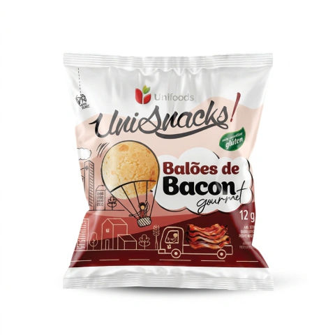 Biscoito de Polvilho Unisnacks Balões de Bacon Sem Glúten 12g – Caixa com 70 unidades