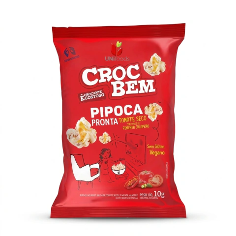 Pipoca Salgada Unisnacks Tomate Seco e Pimenta Jalapeño 10g – Caixa com 60 unidades